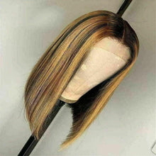 Load image into Gallery viewer, Luxury Remy Bob Ombre 100% Human Hair Swiss 13x4 Lace Front Glueless Wig Ash Blonde Balayage Highlight U-Part, 360 or Full Lace Upgrade Available