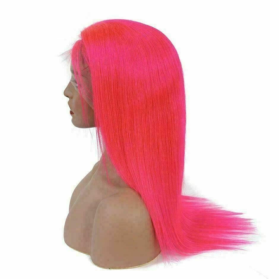 Luxury Remy Hot Pink 100% Human Hair Swiss 13x4 Lace Front Glueless Wig  Straight Fuchsia Neon Colouful U-Part or Full Lace Upgrade Available