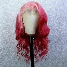 Load image into Gallery viewer, Luxury Remy Baby Pink Fuchsia 100% Human Hair Swiss 13x4 Lace Front Glueless Wig Ombre Wavy Colouful U-Part or Full Lace Upgrade Available