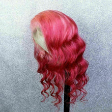 Load image into Gallery viewer, Luxury Remy Baby Pink Fuchsia 100% Human Hair Swiss 13x4 Lace Front Glueless Wig Ombre Wavy Colouful U-Part or Full Lace Upgrade Available