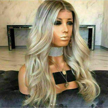 Load image into Gallery viewer, Luxury Dirty Blonde Balayage Highlight 100% Human Hair Swiss 13x4 Lace Front Glueless Wig Brown Roots U-Part, 360 or Full Lace Upgrade Available