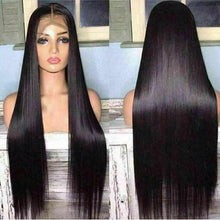 Load image into Gallery viewer, Luxury Brazilian Straight #1B Black 100% Human Hair Swiss 13x4 Lace Front Glueless Wig U-Part, 360 or Full Lace Upgrade Available