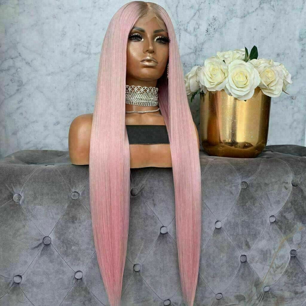 Luxury Remy Light Baby Pink 100% Human Hair Swiss 13x4 Lace Front Glueless  Wig Ombre Colouful U-Part or Full Lace Upgrade Available