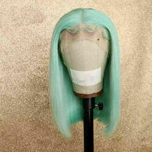 Load image into Gallery viewer, Luxury Mint Green Bob 100% Human Hair Swiss 13x4 Lace Front Glueless Wig Blunt Cut Colouful U-Part, 360 or Full Lace Upgrade Available