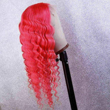 Load image into Gallery viewer, Luxury Remy Hot Pink Curly 100% Human Hair Swiss 13x4 Lace Front Glueless Wig Straight Fuchsia Colouful U-Part or Full Lace Upgrade Available