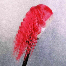 Load image into Gallery viewer, Luxury Remy Hot Pink Curly 100% Human Hair Swiss 13x4 Lace Front Glueless Wig Straight Fuchsia Colouful U-Part or Full Lace Upgrade Available