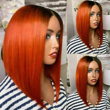 Load image into Gallery viewer, Luxury Ombre Orange Bob 100% Human Hair Swiss 13x4 Lace Front Glueless Wig Colouful U-Part, 360 or Full Lace Upgrade Available