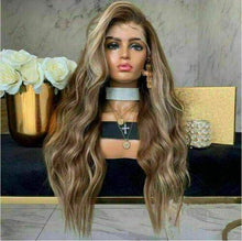Load image into Gallery viewer, Luxury Dark Ash Brown Balayage Highlight 100% Human Hair Swiss 13x4 Lace Front Wig Wavy Blonde U-Part, 360 or Full Lace Upgrade Available