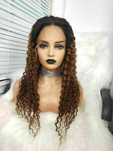 Load image into Gallery viewer, Luxury Remy Curly Ombre Ash Brown 100% Human Hair Swiss 13x4 Lace Front Glueless Wig Auburn U-Part, 360 or Full Lace Upgrade Available
