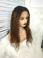 Load image into Gallery viewer, Luxury Remy Curly Ombre Ash Brown 100% Human Hair Swiss 13x4 Lace Front Glueless Wig Auburn U-Part, 360 or Full Lace Upgrade Available