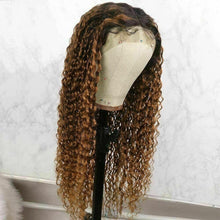 Load image into Gallery viewer, Luxury Curly Ash Honey Golden Brown Blonde 100% Human Hair Swiss 13x4 Lace Front Glueless Wig U-Part, 360 or Full Lace Upgrade Available