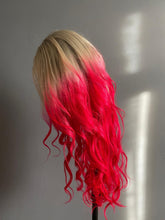 Load image into Gallery viewer, Luxury Ice Blonde Hot Pink Ombre 100% Human Hair Swiss 13x4 Lace Front Glueless Wig Fuchsia Colouful U-Part or Full Lace Upgrade Available