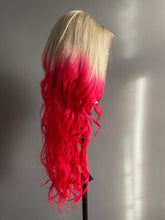 Load image into Gallery viewer, Luxury Ice Blonde Hot Pink Ombre 100% Human Hair Swiss 13x4 Lace Front Glueless Wig Fuchsia Colouful U-Part or Full Lace Upgrade Available