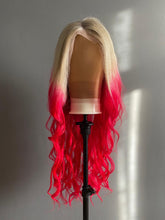 Load image into Gallery viewer, Luxury Ice Blonde Hot Pink Ombre 100% Human Hair Swiss 13x4 Lace Front Glueless Wig Fuchsia Colouful U-Part or Full Lace Upgrade Available