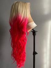 Load image into Gallery viewer, Luxury Ice Blonde Hot Pink Ombre 100% Human Hair Swiss 13x4 Lace Front Glueless Wig Fuchsia Colouful U-Part or Full Lace Upgrade Available
