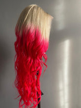 Load image into Gallery viewer, Luxury Ice Blonde Hot Pink Ombre 100% Human Hair Swiss 13x4 Lace Front Glueless Wig Fuchsia Colouful U-Part or Full Lace Upgrade Available