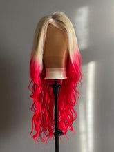 Load image into Gallery viewer, Luxury Ice Blonde Hot Pink Ombre 100% Human Hair Swiss 13x4 Lace Front Glueless Wig Fuchsia Colouful U-Part or Full Lace Upgrade Available