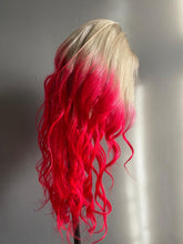 Load image into Gallery viewer, Luxury Ice Blonde Hot Pink Ombre 100% Human Hair Swiss 13x4 Lace Front Glueless Wig Fuchsia Colouful U-Part or Full Lace Upgrade Available