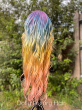Load image into Gallery viewer, Luxury Lace Rainbow Orange Purple Green Blue Neon Bright Cosplay 100% Human Hair Swiss 13x4 Lace Front Glueless Wig Colouful
