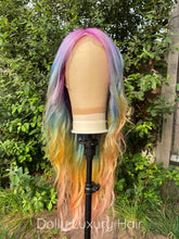 Load image into Gallery viewer, Luxury Lace Rainbow Orange Purple Green Blue Neon Bright Cosplay 100% Human Hair Swiss 13x4 Lace Front Glueless Wig Colouful