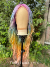 Load image into Gallery viewer, Luxury Lace Rainbow Orange Purple Green Blue Neon Bright Cosplay 100% Human Hair Swiss 13x4 Lace Front Glueless Wig Colouful