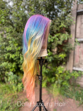Load image into Gallery viewer, Luxury Lace Rainbow Orange Purple Green Blue Neon Bright Cosplay 100% Human Hair Swiss 13x4 Lace Front Glueless Wig Colouful