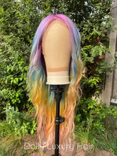 Load image into Gallery viewer, Luxury Lace Rainbow Orange Purple Green Blue Neon Bright Cosplay 100% Human Hair Swiss 13x4 Lace Front Glueless Wig Colouful