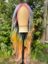Load image into Gallery viewer, Luxury Lace Rainbow Orange Purple Green Blue Neon Bright Cosplay 100% Human Hair Swiss 13x4 Lace Front Glueless Wig Colouful