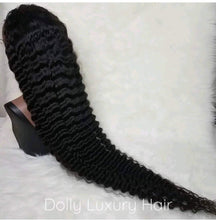 Load image into Gallery viewer, Luxury 30” 32” 34” 36” 38” 40” inches Natural Black #1B Virgin Human Hair Swiss 13x4 Lace Front Glueless Wig Deep Wave Black Long