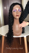 Load image into Gallery viewer, Luxury 30” 32” 34” 36” 38” 40” inches Natural Black #1B Virgin Human Hair Swiss 13x4 Lace Front Glueless Wig Water Wave Curly Long