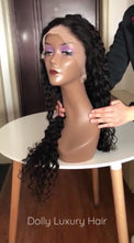 Load image into Gallery viewer, Luxury 30” 32” 34” 36” 38” 40” inches Natural Black #1B Virgin Human Hair Swiss 13x4 Lace Front Glueless Wig Water Wave Curly Long