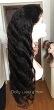 Load image into Gallery viewer, Luxury 30” 32” 34” 36” 38” 40” inches Natural Black #1B Virgin Human Hair Swiss 13x4 Lace Front Glueless Wig Human Body Wave Long