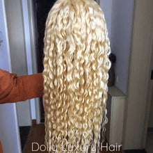 Load image into Gallery viewer, Luxury 30” 32” 34” 36” 38” 40” inches Swiss 13x4 Lace Front Glueless Wig Platinum Bleach Blonde #613 Virgin Human Hair Human Water Wave Long