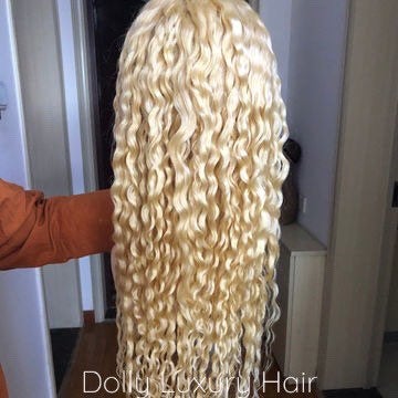 - Human hair blend platinum blonde natural wave wig Platinum Blonde Hair Beach Wavy Human Hair Blend Lace Front  main image 2