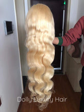 Load image into Gallery viewer, Luxury 30” 32” 34” 36” 38” 40” inches Platinum Bleach Blonde #613 Virgin Human Hair Swiss 13x4 Lace Front Glueless Wig Human Body Wave Long