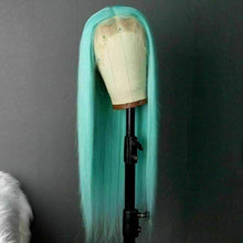 Load image into Gallery viewer, Luxury Remy Light Blue 100% Human Hair Swiss 13x4 Lace Front Glueless Wig Ombre Green Turquoise Colouful U-Part or Full Lace Upgrade Available