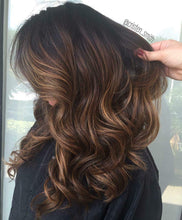 Load image into Gallery viewer, Luxury Caramel Mocha Brown Balayage Highlight 100% Human Hair Swiss 13x4 Lace Front Glueless Wig U-Part, 360 or Full Lace Upgrade Available