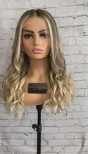 Load and play video in Gallery viewer, READY TO SHIP Luxury 18” 150% Ash Blonde 13x6 Human Hair Balayage Highlight Wig