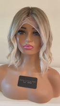 Load and play video in Gallery viewer, READY TO SHIP 10” 180% Ash Blonde Light Platinum Balayage Highlighted Human Hair Wig Full Fringe Bangs Layers 13x4 Lace Front