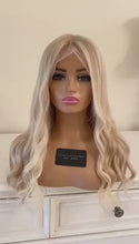 Load and play video in Gallery viewer, READY TO SHIP 20” 150% Full Lace Light Ash Blonde Balayage Highlighted Human Hair Wig