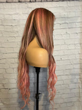 Load image into Gallery viewer, READY TO SHIP 28 180% Full Lace Pink & Brown Balayage Highlighted Human Hair Wig