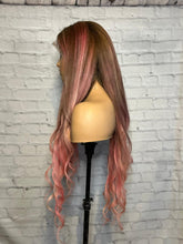 Load image into Gallery viewer, READY TO SHIP 28 180% Full Lace Pink & Brown Balayage Highlighted Human Hair Wig