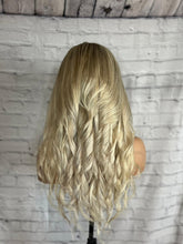 Load image into Gallery viewer, READY TO SHIP 18” 180% 360 Lace Ash Blonde Balayage Highlighted Bleached Knots Human Hair Wig