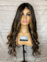 Load image into Gallery viewer, READY TO SHIP Luxury 26” 180% Dark Brown Balayage Silk Top Cap Wig Human Hair Swiss Glueless Sale Bleached Knots