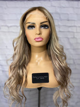 Load image into Gallery viewer, READY TO SHIP Luxury 22” 150% Lace Front Ash Blonde and Brown Small Cap Balayage Wig Human Hair Swiss Glueless Sale Bleached Knots