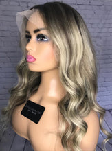 Load image into Gallery viewer, READY TO SHIP Luxury 22” 150% Lace Front Ash Blonde M Cap Balayage Wig Human Hair Swiss Glueless Sale Bleached Knots