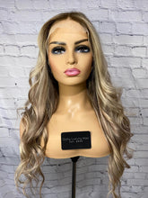 Load image into Gallery viewer, READY TO SHIP Luxury 22” 150% Lace Front Ash Blonde and Brown Small Cap Balayage Wig Human Hair Swiss Glueless Sale Bleached Knots