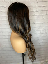 Load image into Gallery viewer, READY TO SHIP Luxury 26” 180% Dark Brown Balayage Silk Top Cap Wig Human Hair Swiss Glueless Sale Bleached Knots