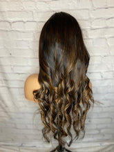Load image into Gallery viewer, READY TO SHIP Luxury 26” 180% Dark Brown Balayage Silk Top Cap Wig Human Hair Swiss Glueless Sale Bleached Knots