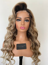 Load image into Gallery viewer, READY TO SHIP Luxury 26” 180% Honey Platinum Ash Blonde 5x5 Closure Human Hair Balayage Highlight Wig